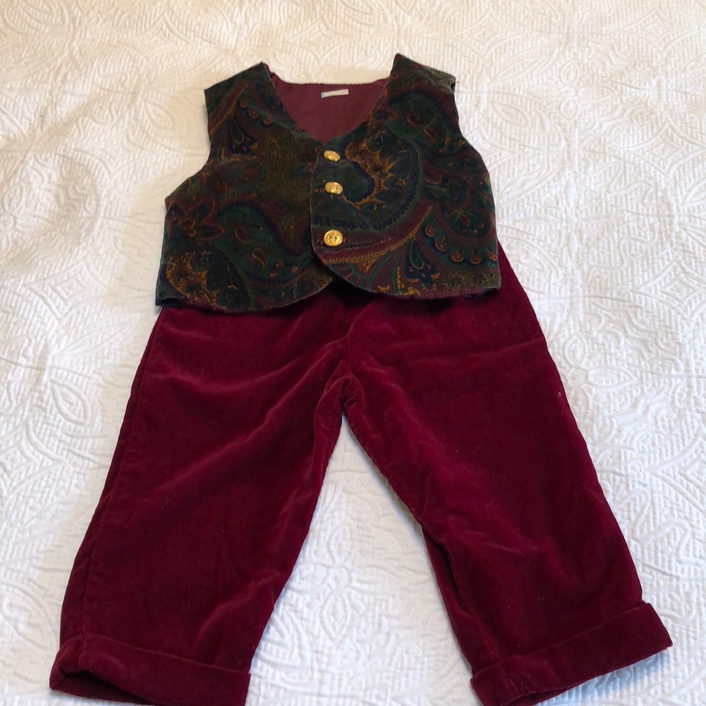 2T boys vintage Velveteen cuffed pants & vest